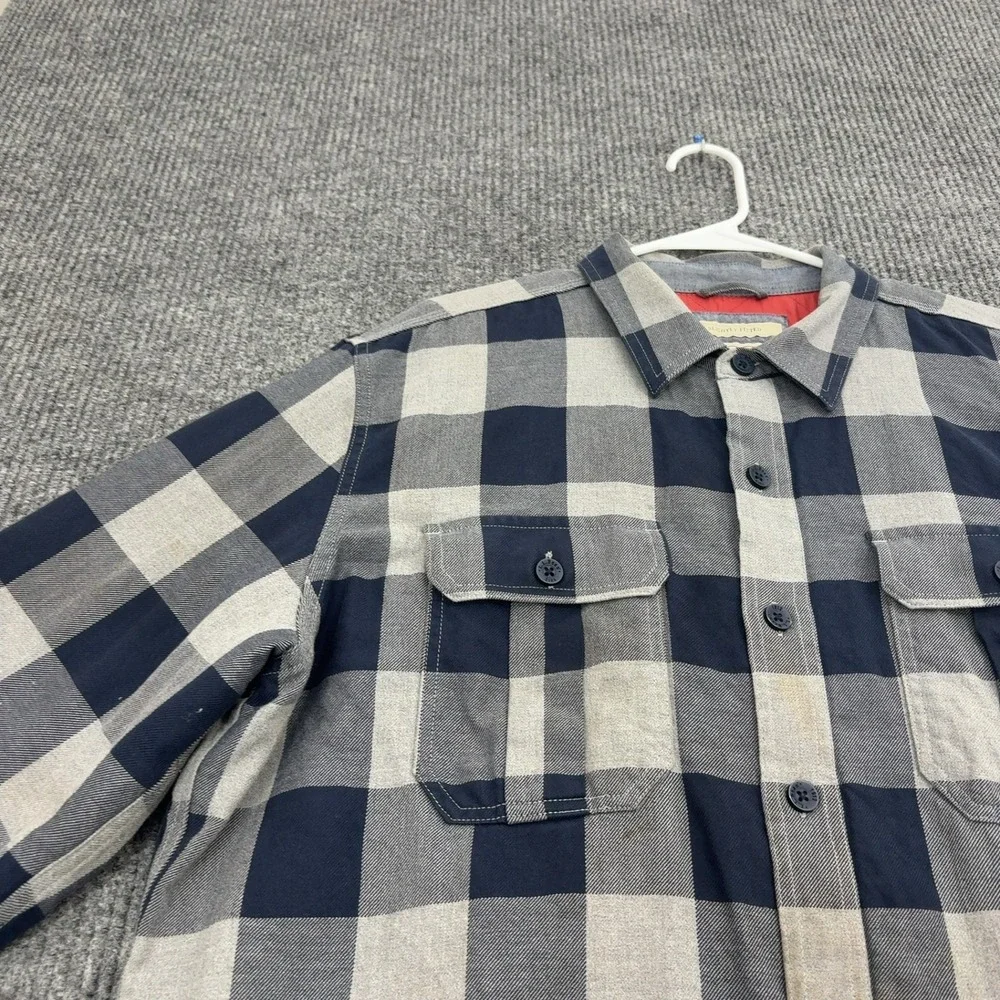LL Bean Shirt Jacket Mens XL Gray Cotton Quilted Buffalo Plaid Flannel Outdoor